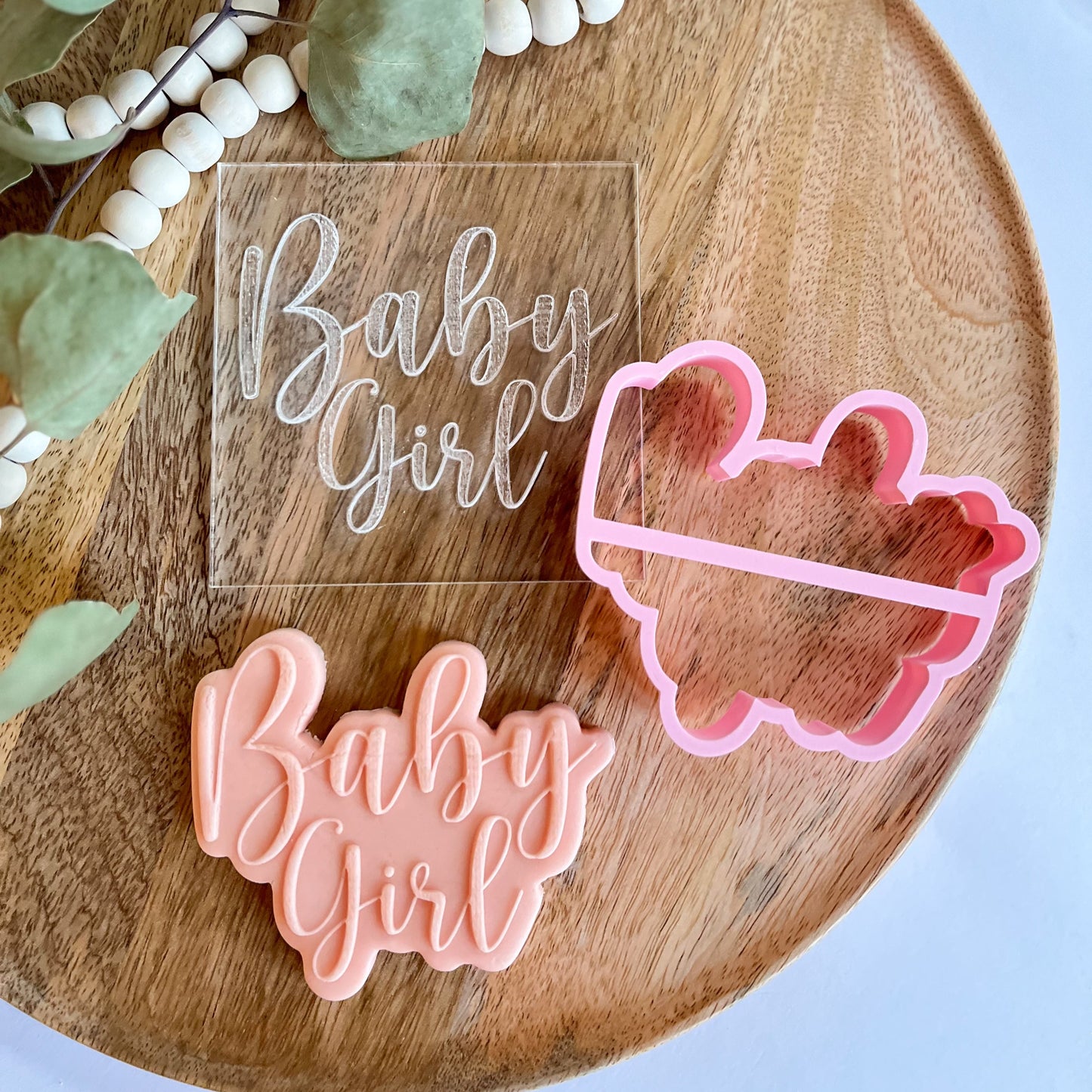 Baby girl embossed cookie cutter – a beautiful design for baby shower and newborn cookies.