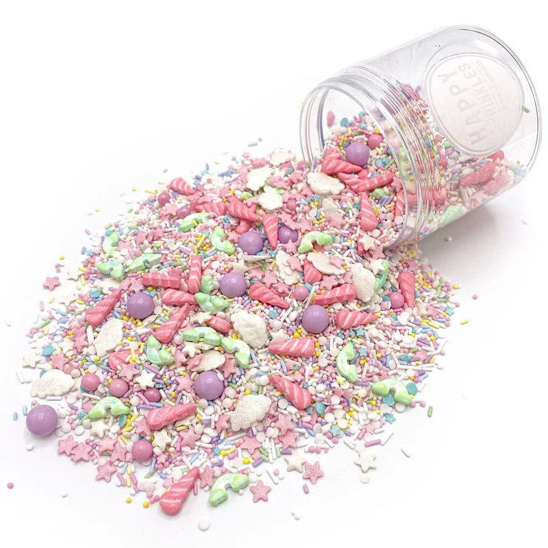 But First Unicorn sprinkle mix – whimsical rainbow sprinkles for unicorn-themed cakes, cupcakes, and cookies.