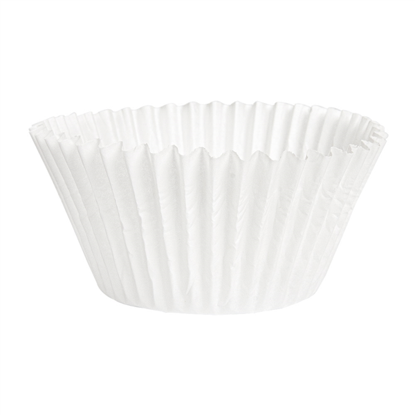 White paper cupcake liner on a white background