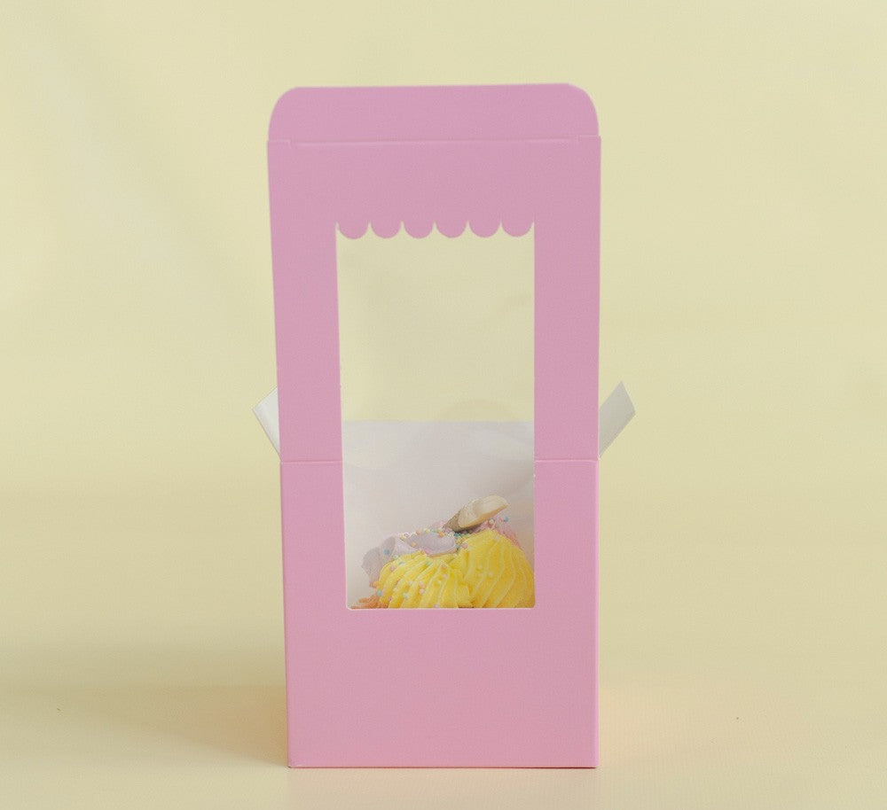 Pink phone case with a clear window on a beige background