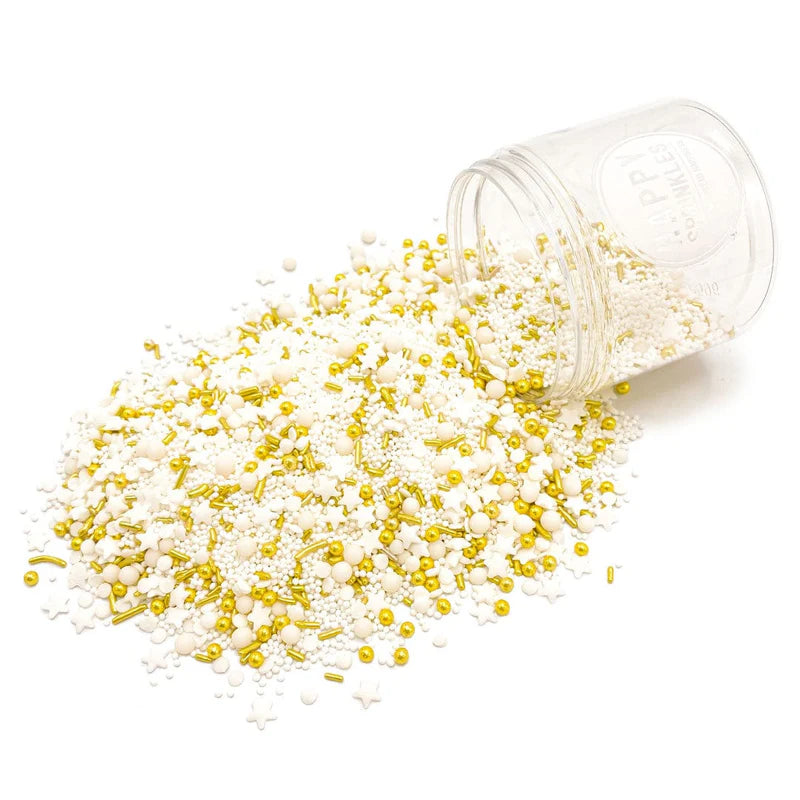 Golden Dust Vegan sprinkle mix – elegant gold sprinkles perfect for luxury cakes, cookies, and desserts.