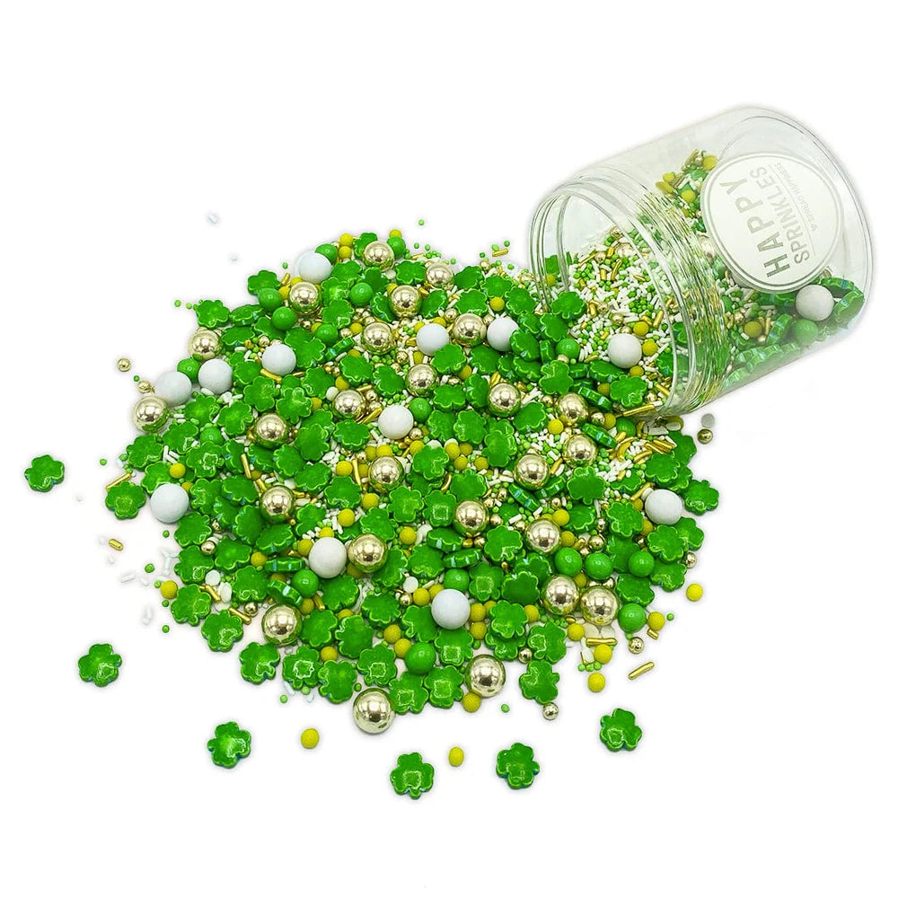 Daily Dose of Luck sprinkle mix – festive green and gold sprinkles for St. Patrick’s Day baking and treats.
