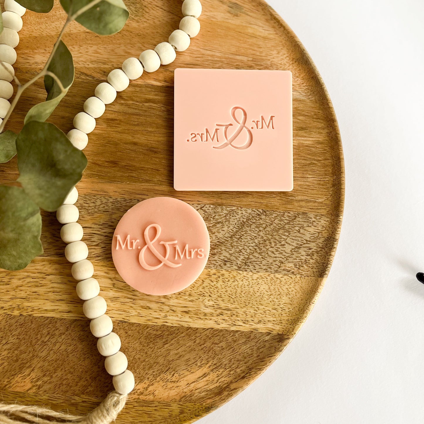 Mr. & Mrs. Elegance embossed cookie cutter – stylish and sophisticated design for wedding-themed cookies.