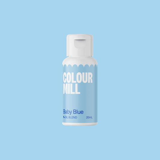 Bottle of Colour Mill Baby Blue hair color on a light blue background