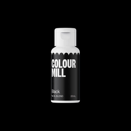 Bottle of Colour Mill black oil blend on a black background