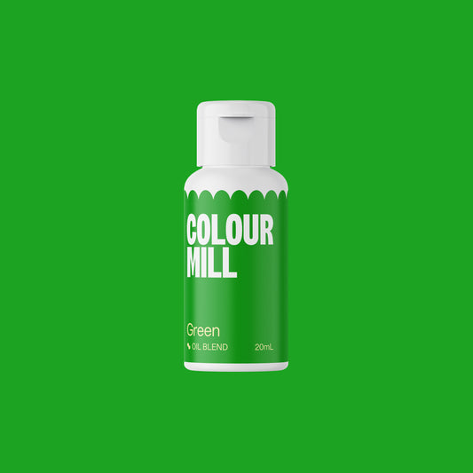 Bottle of Colour Mill green oil blend on a green background