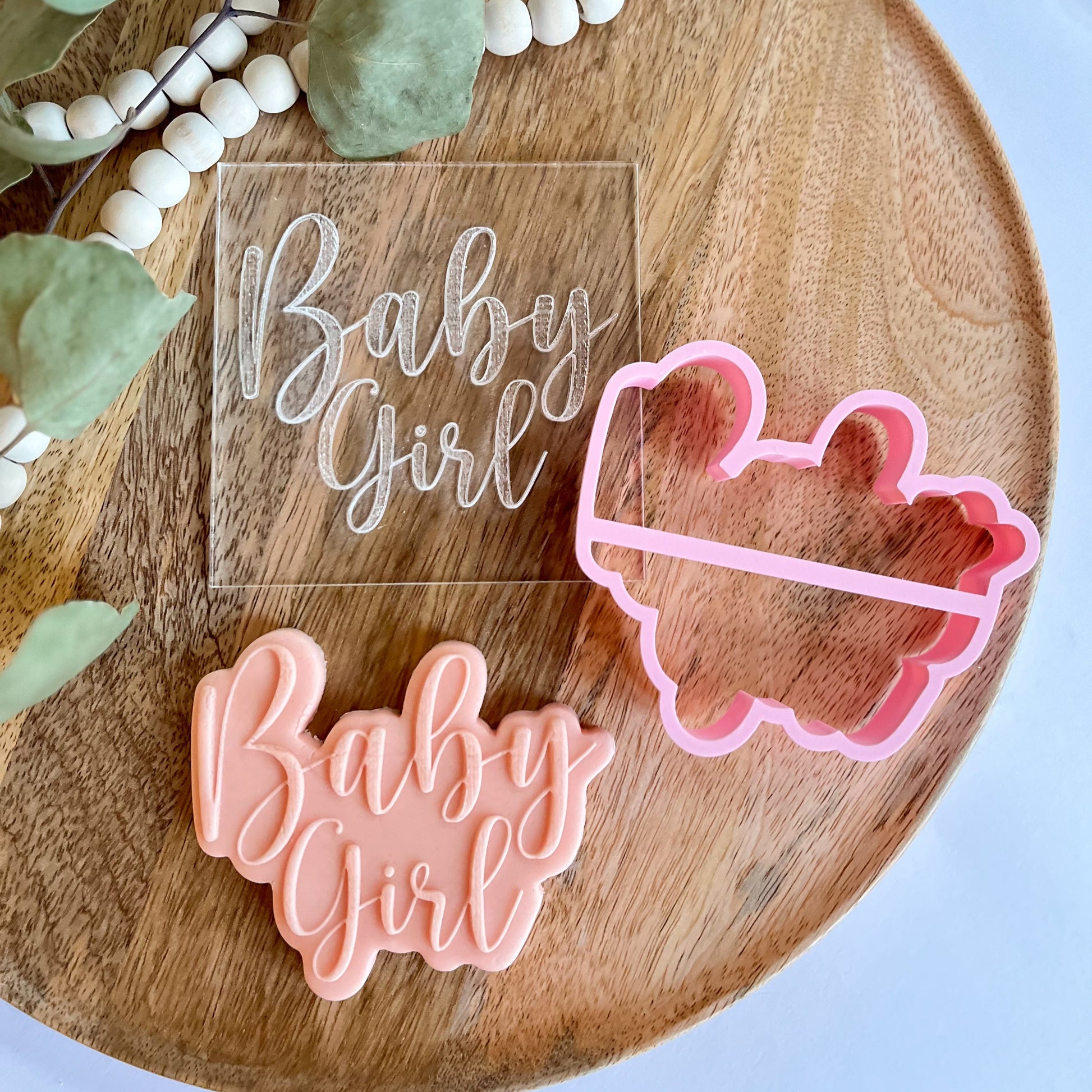 Baby girl embossed cookie cutter – a beautiful design for baby shower and newborn cookies.