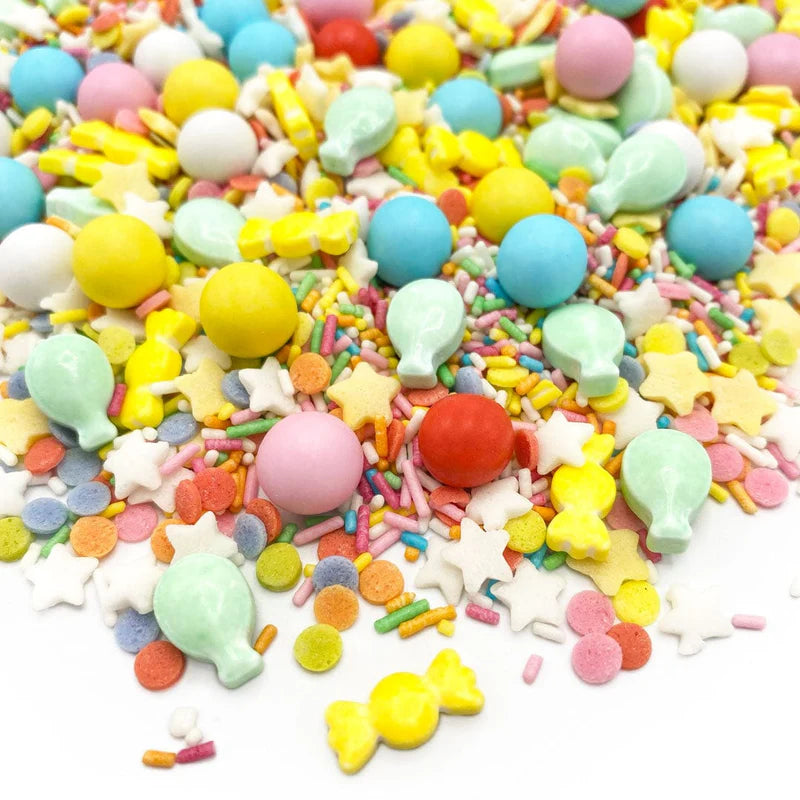 Birthday Parade sprinkle mix – fun and bright sprinkles for birthday cakes, cupcakes, and party treats.

