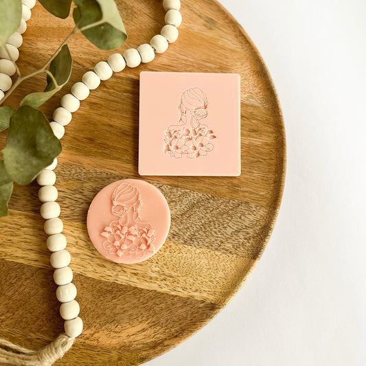 Blissful Bride embossed cookie cutter – an elegant design for bridal shower and wedding treats.
