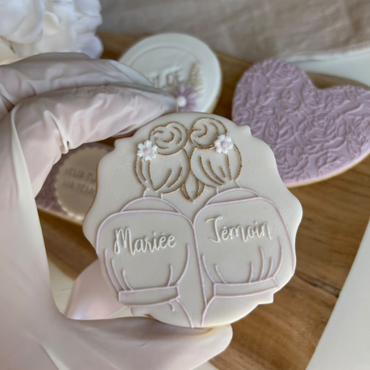 Bridal Bliss embossed cookie cutter – a must-have for wedding and bridal shower cookie decorating.