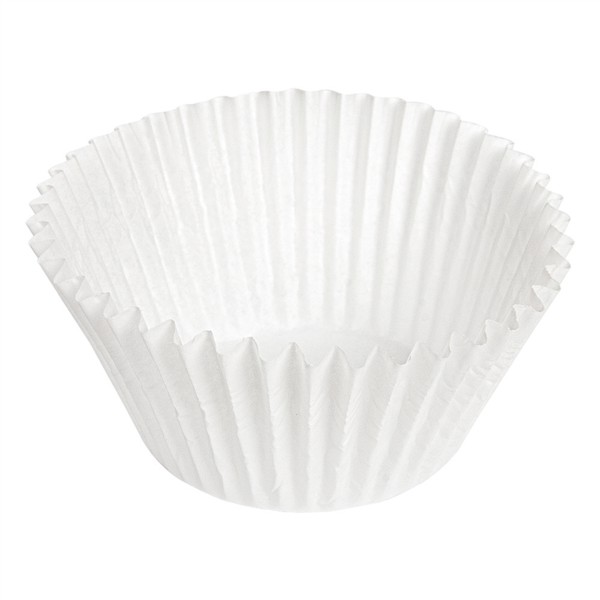 White paper cupcake liner on a white background