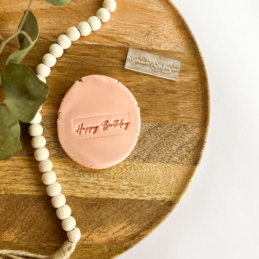 Elegant Birthday Wishes Stamp – sophisticated text embosser for birthday cookies and fondant designs.