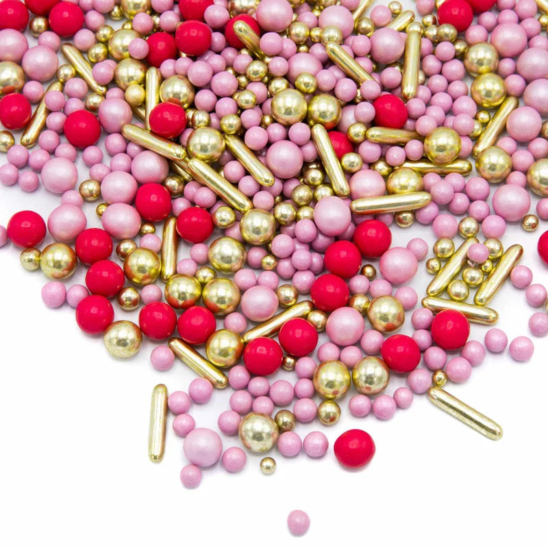 Girl Gang sprinkle mix – vibrant pink and gold sprinkles for birthdays, bridal showers, and fun celebrations.