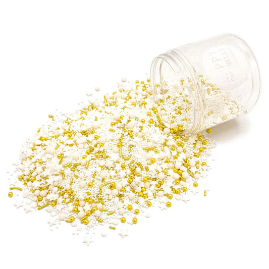 Golden Dust Vegan sprinkle mix – elegant gold sprinkles perfect for luxury cakes, cookies, and desserts.
