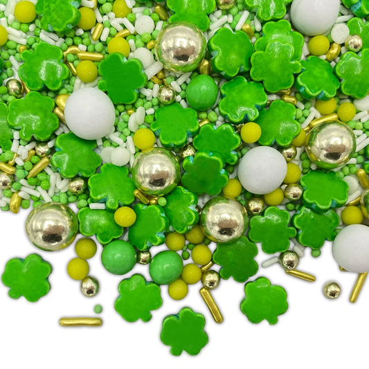 Daily Dose of Luck sprinkle mix – festive green and gold sprinkles for St. Patrick’s Day baking and treats.