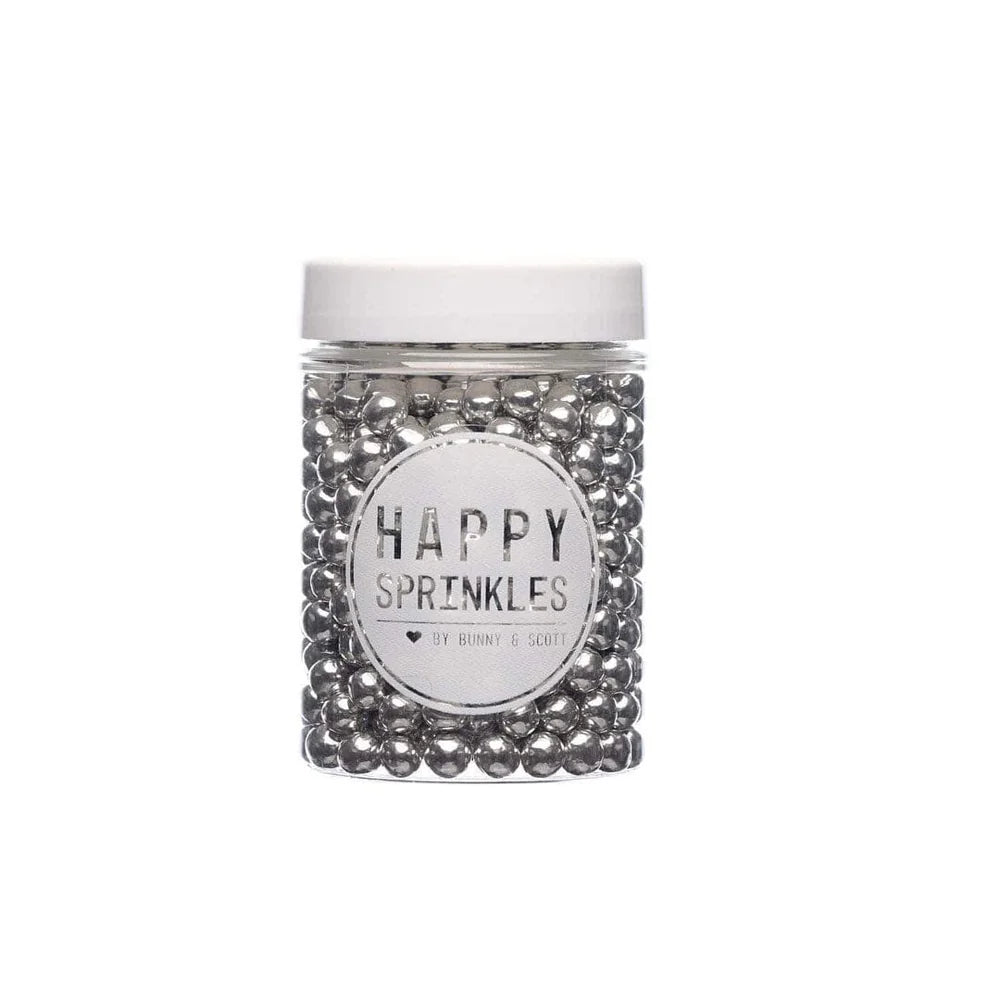 Silver metallic sprinkles – elegant edible decorations for cakes, cupcakes, cookies, and desserts.