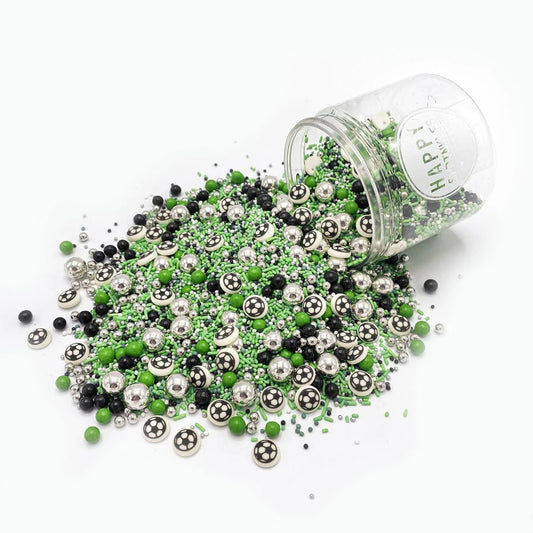 Football Champion sprinkle mix – green, white, and gold sprinkles perfect for sports-themed baking.