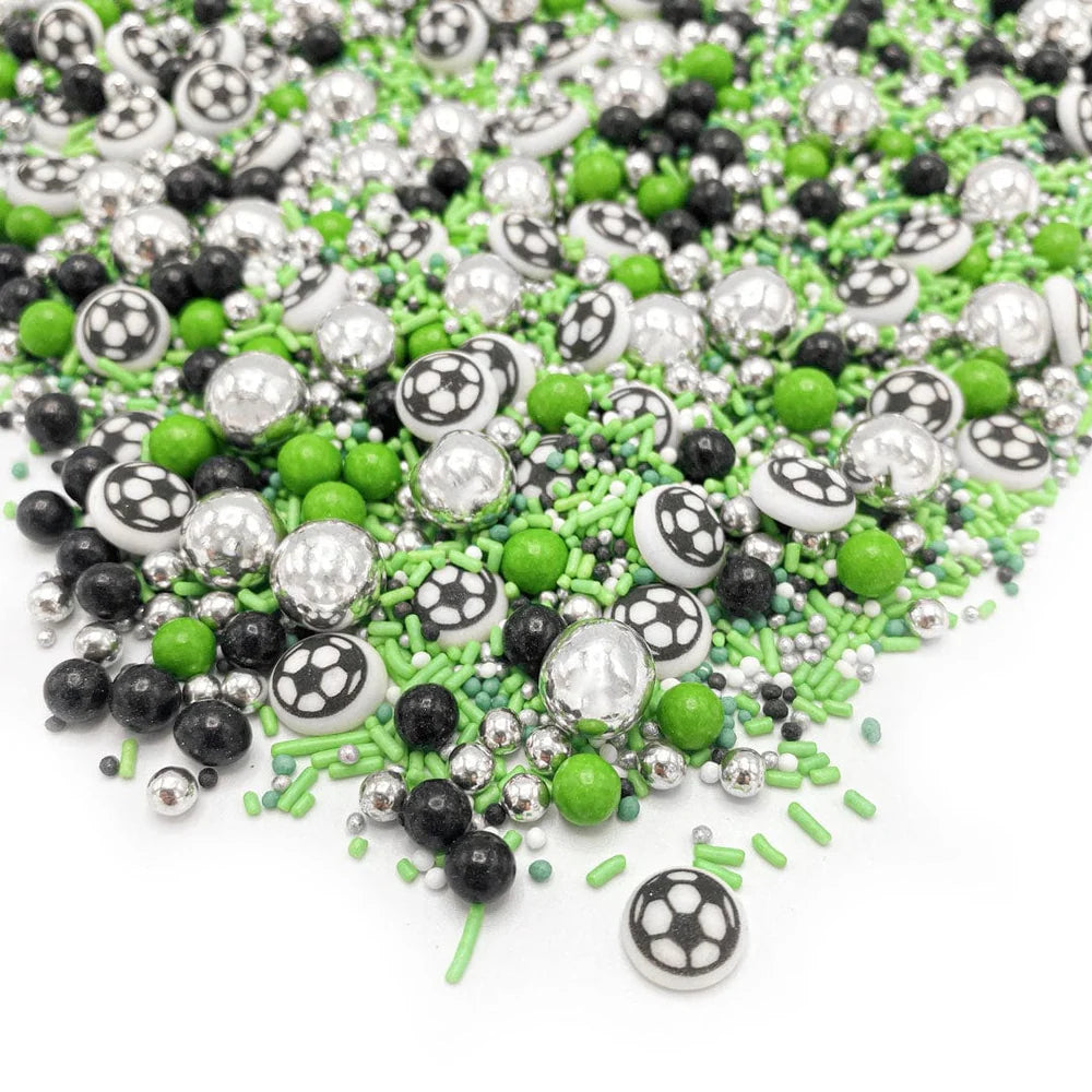 Football Champion sprinkle mix – green, white, and gold sprinkles perfect for sports-themed baking.