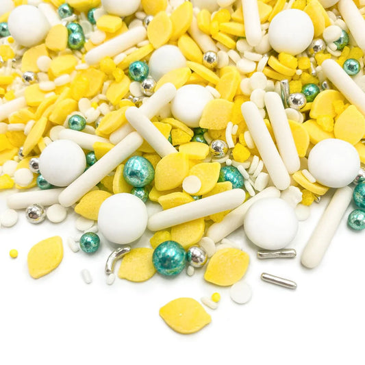 Lemon Pie sprinkle mix – yellow and white sprinkles ideal for summer and citrus-themed desserts.