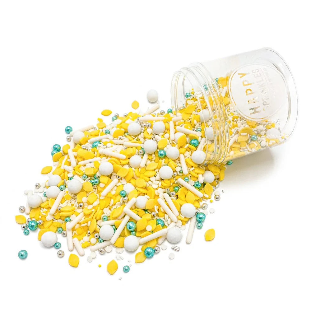 Lemon Pie sprinkle mix – yellow and white sprinkles ideal for summer and citrus-themed desserts.