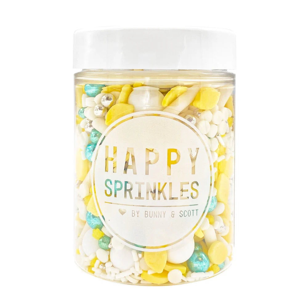 Lemon Pie sprinkle mix – yellow and white sprinkles ideal for summer and citrus-themed desserts.