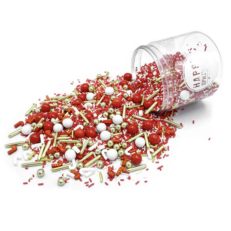 Holly Jolly sprinkle mix – vibrant red and green holiday sprinkles for Christmas cupcakes and desserts.