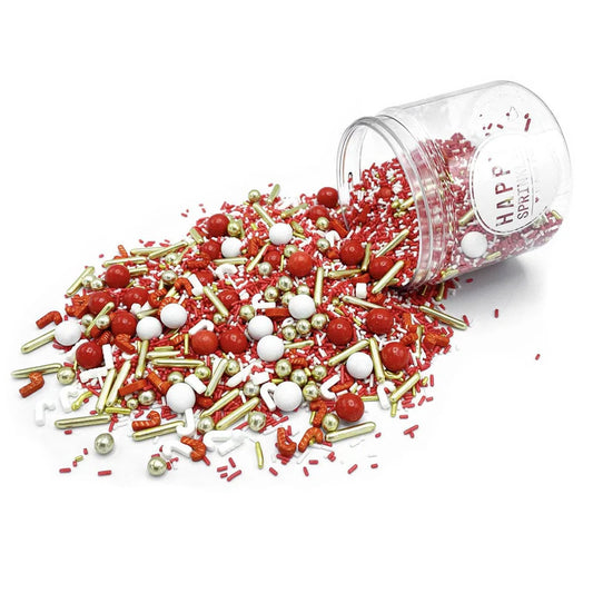 Holly Jolly sprinkle mix – vibrant red and green holiday sprinkles for Christmas cupcakes and desserts.