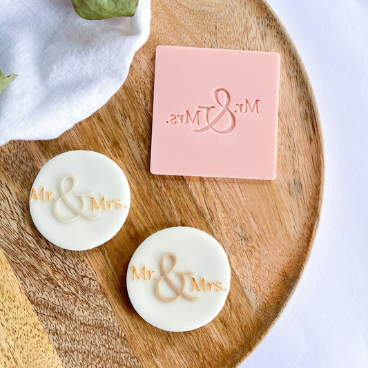 Mr. & Mrs. Elegance embossed cookie cutter – stylish and sophisticated design for wedding-themed cookies.
