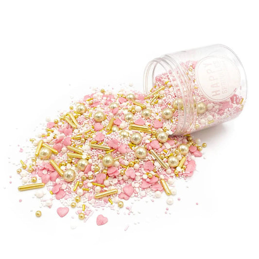 Princess Diary sprinkle mix – soft pink, gold, and white sprinkles for fairytale and birthday-themed cakes.
