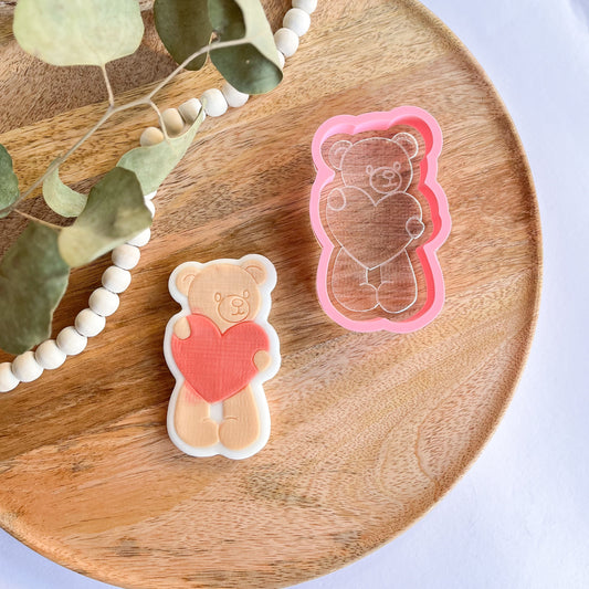 Teddy love embossed cookie cutter – a sweet and cuddly design for baby showers and love-themed cookies.