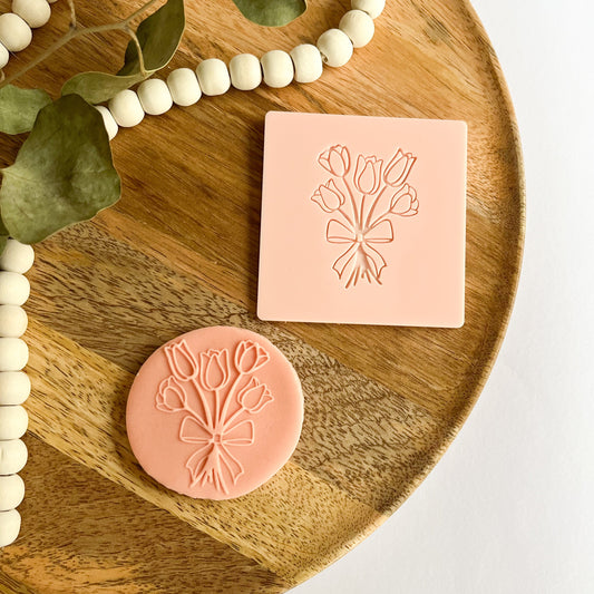 Tulip Elegance embossed cookie cutter – floral-inspired design for elegant cookie decorating.