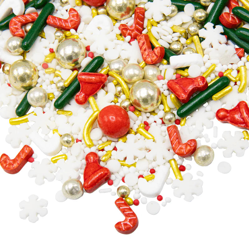 Wonderful Christmas Time sprinkle mix – festive red, green, and gold sprinkles for holiday baking.